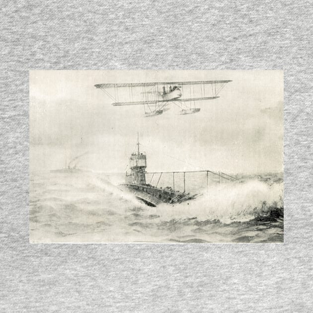 WW1 Floatplane & Submarine sea scene by artfromthepast